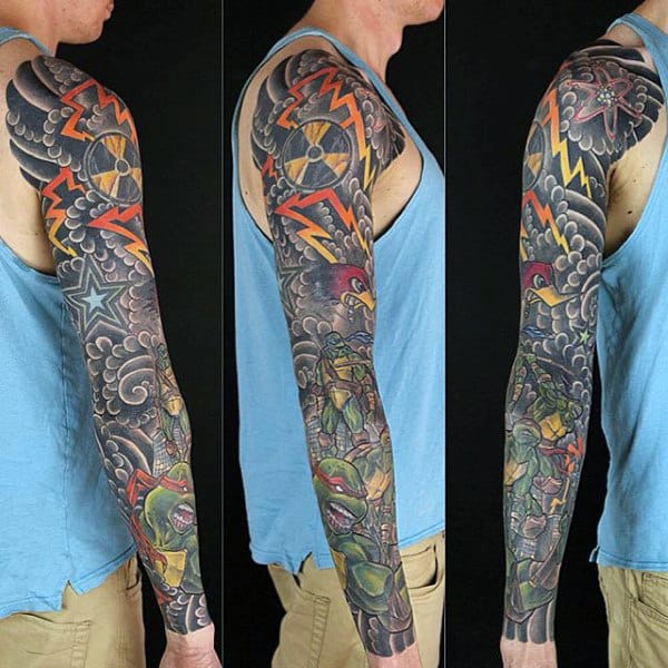 Full Sleeve Male Teenage Mutant Ninja Turtles Themed Tattoo Ideas