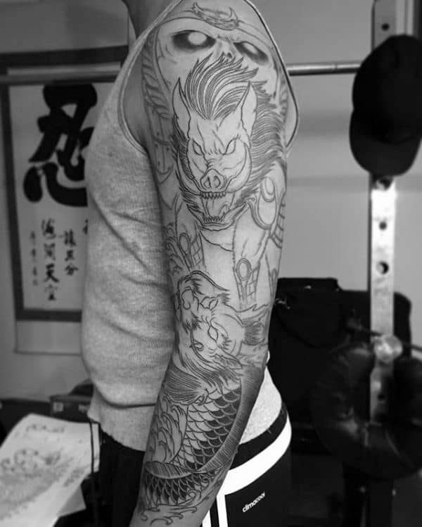 Full Sleeve Mens Boar Tattoo Designs