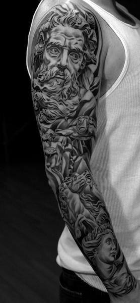 full sleeve mens greek god tattoo for men