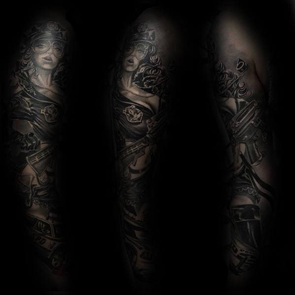 Full Sleeve Mens Police Themed Tattoo Design Ideas