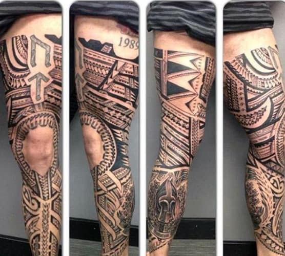Full Sleeve Mens Tribal Thigh Tattoo Designs