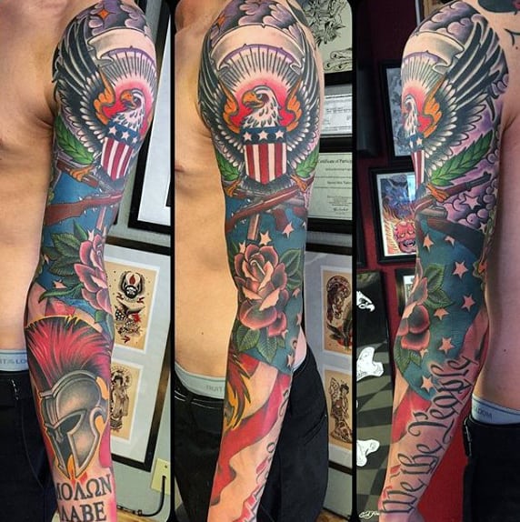 Full Sleeve Mens We The People American Themed Tattoo