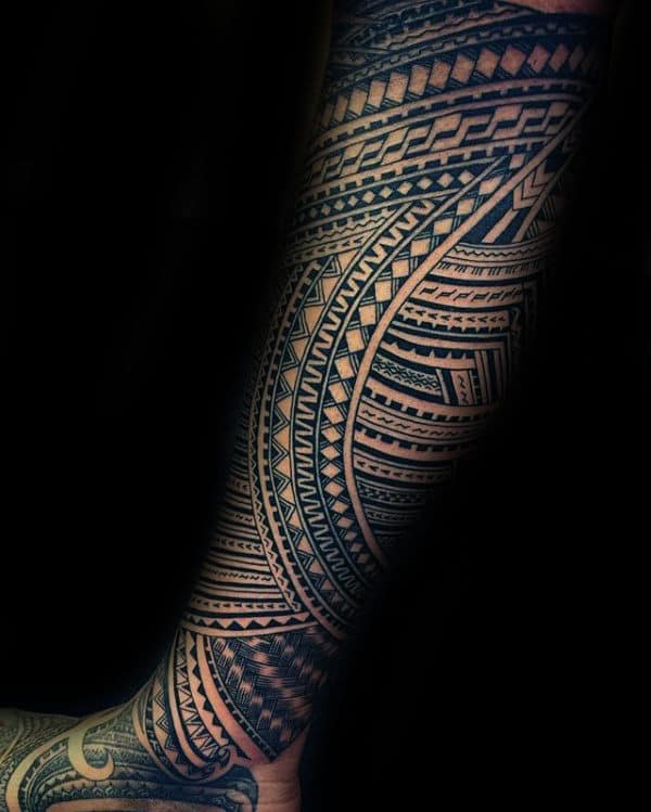 Full Sleeve On Leg And Foot Mens Samoan Tribal Tattoos