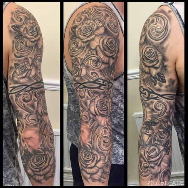 full sleeve rose sleeve tattoos adamfoster1hd