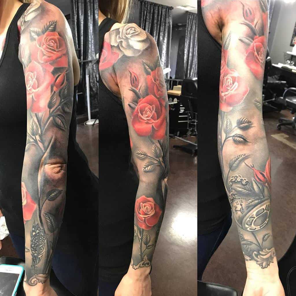 full sleeve rose sleeve tattoos bobbymoss23