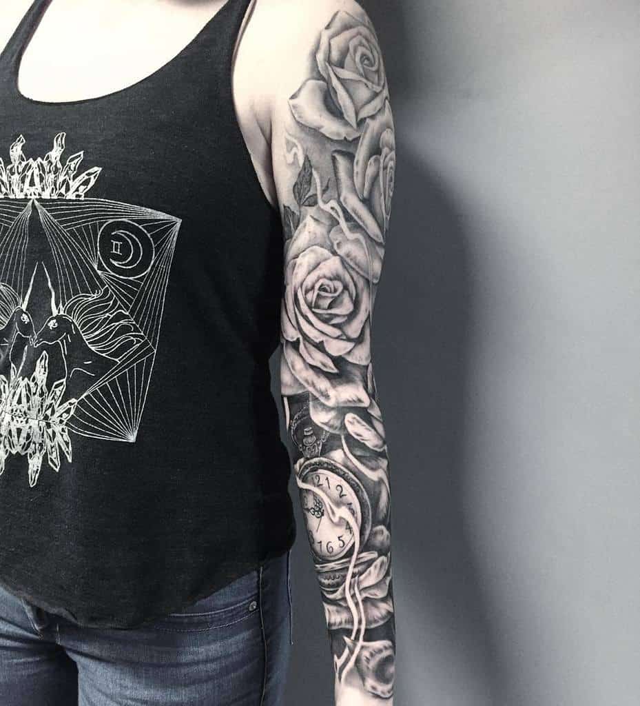 full sleeve rose sleeve tattoos coppertop_arts
