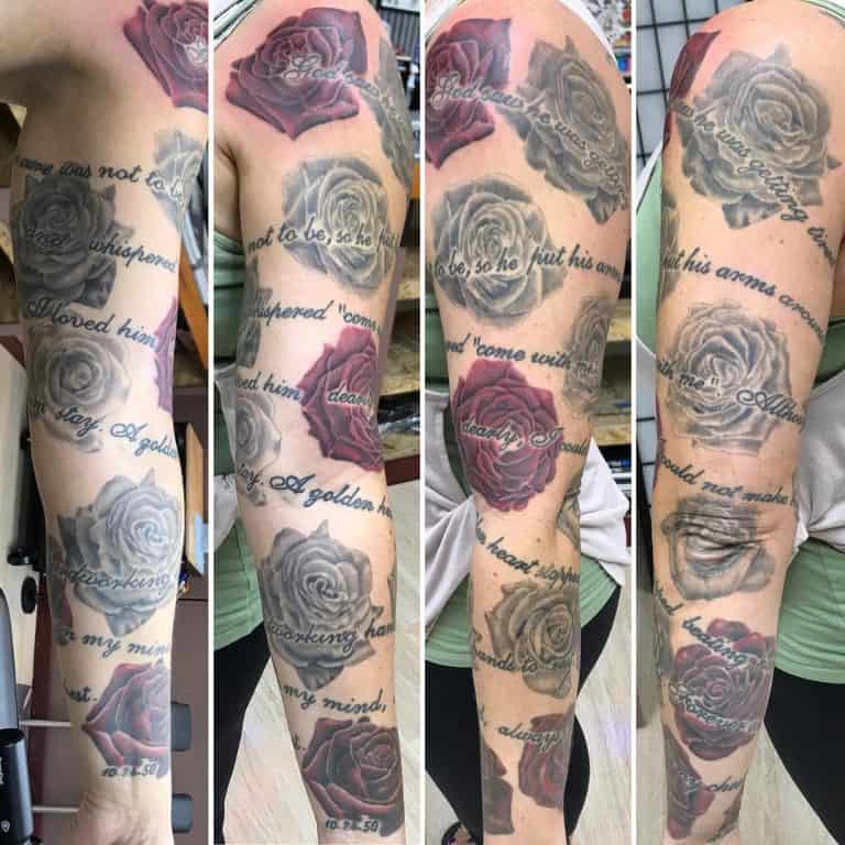 80 Amazing Rose Sleeve Tattoo Ideas   Full Sleeve Rose Sleeve Tattoos Memeskulls 768x768 