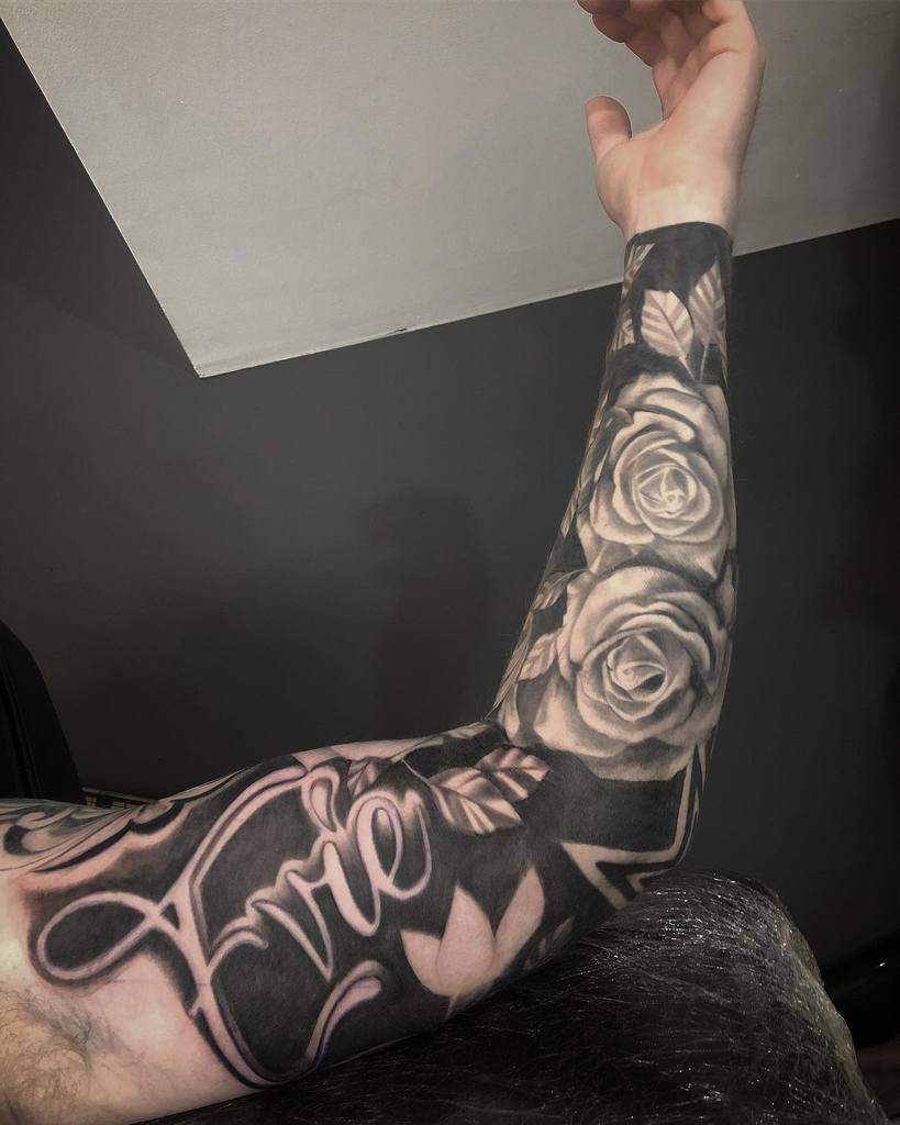 full sleeve rose sleeve tattoos van1ty_tattoo