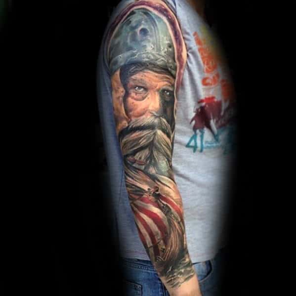 Full Sleeve Sweet Male Viking Tattoo Inspiration