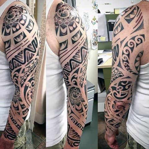 Full Sleeve Tribal Maori Polyesian Tattoos