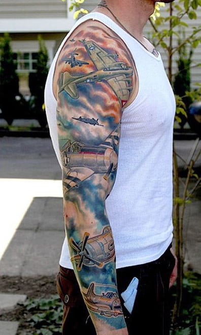 Full Sleeve United States Air Force Themed Tattoos For Men