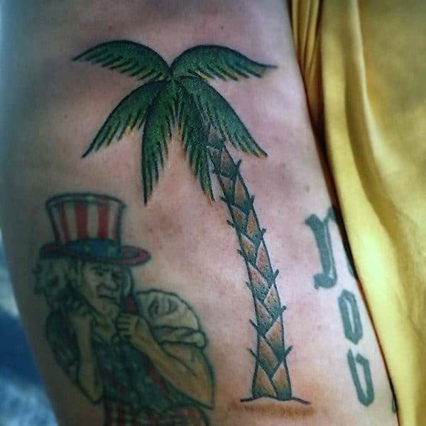 Funky Green Palm Tree Tattoo On Arms For Men