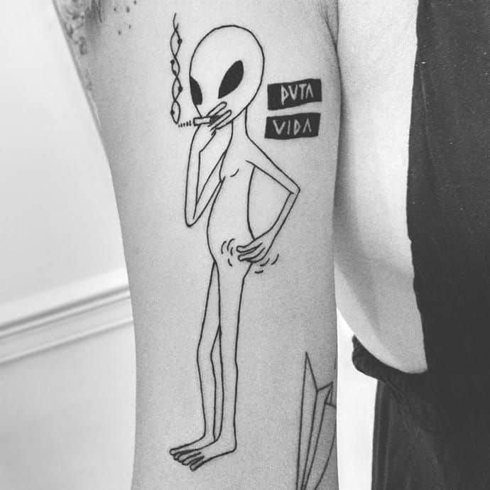 Funny Alien Line Tattoo