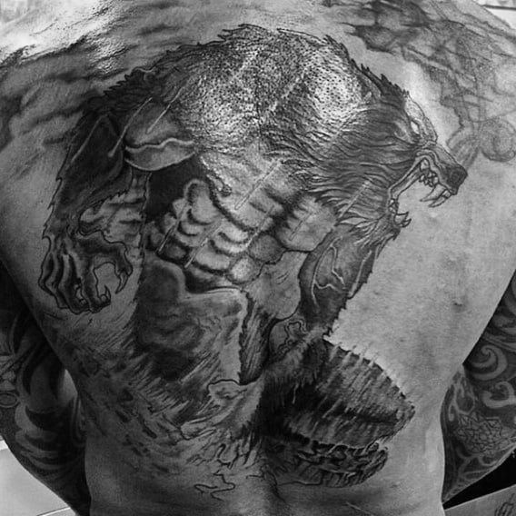 Furious Grey Werewolf Tattoo Mens Full Back