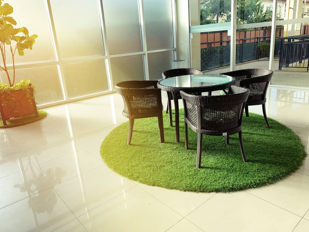 large tiles artificial grass wicker table with glass top and chairs 