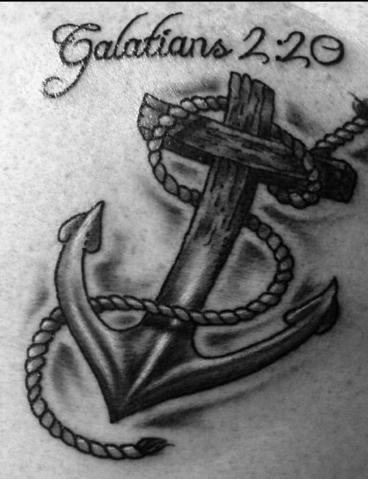 Galatians 220 Bible Verse Anchor Cross Mens Back Tattoos
