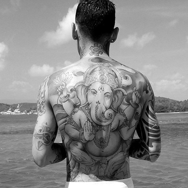 Ganesha Hindu God Male Full Back Religious Tattoos