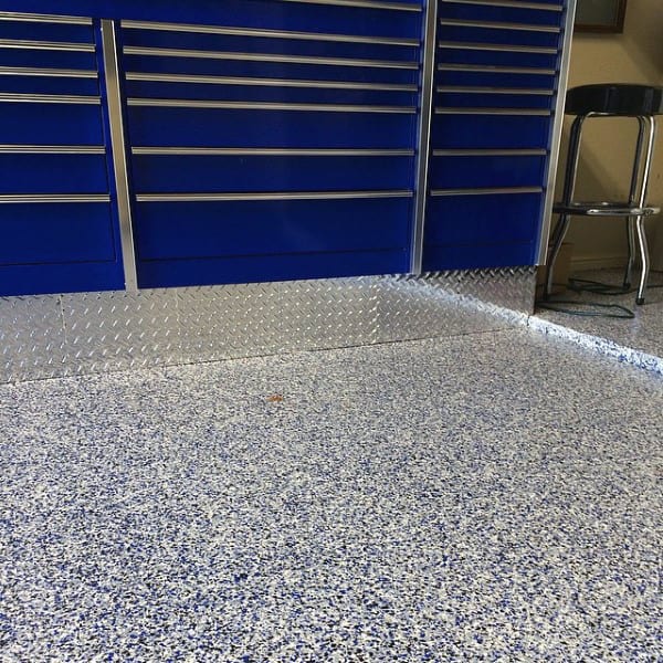Garage Flooring Ideas With Blue And White Flakes Epoxy