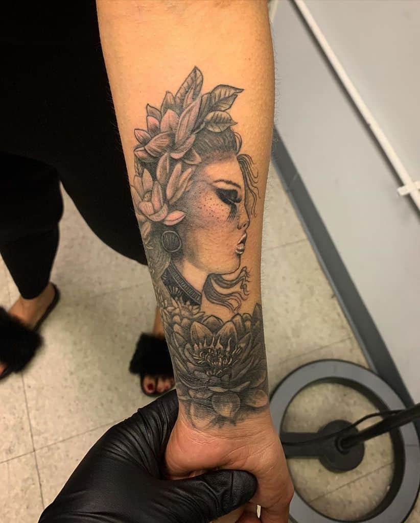 Geisha Floral Wrist Tattoo