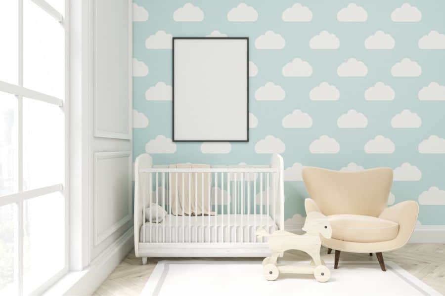 clouds wallpaper in baby room