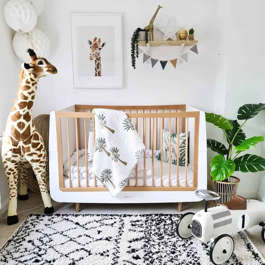 nursery wood crib stuffed giraffe toy car