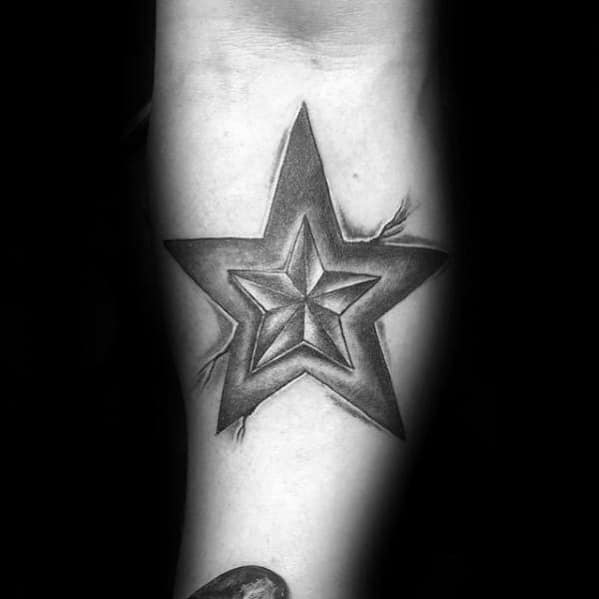 Gentleman With 3d Star Tattoo On Inner Forearm