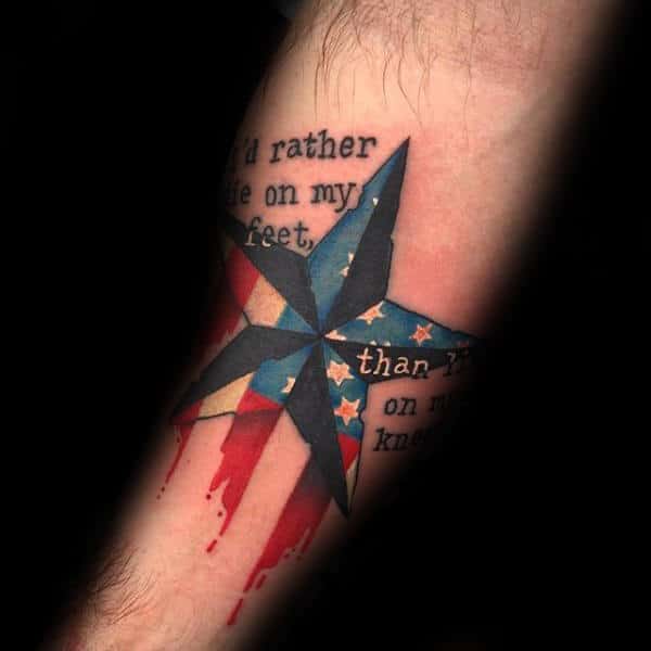Gentleman With Abstract Nautical Star American Flag Tattoo