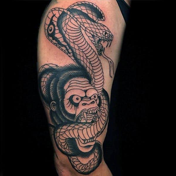 Gentleman With Ape Cobra Snake Arm Tattoo