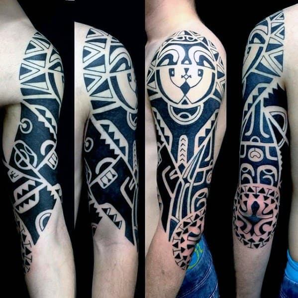 Gentleman With Badass Tribal Tattoo Half Sleeve
