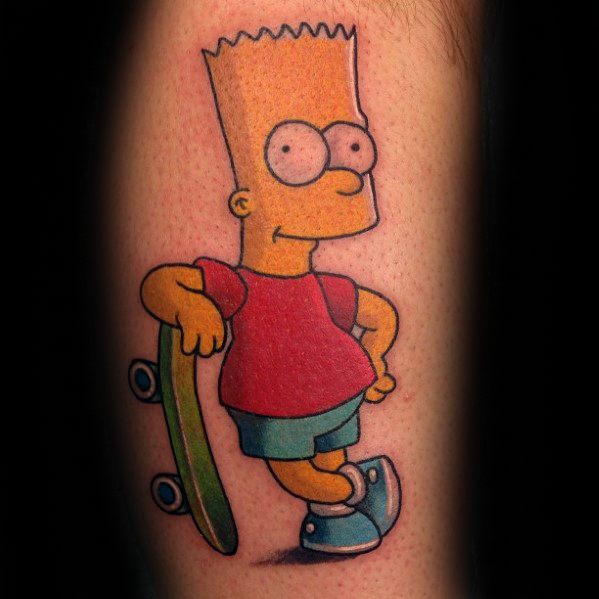 Gentleman With Bart Simpson Leg Tattoo