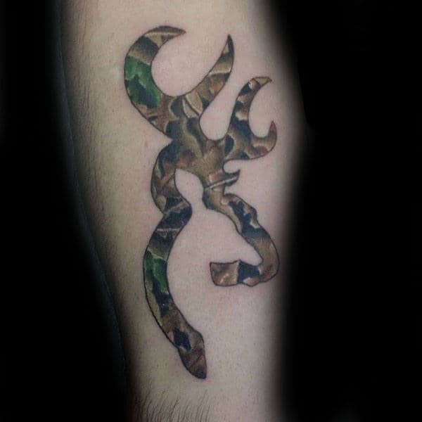 Gentleman With Browning Symbol Camo Tattoo On Arm
