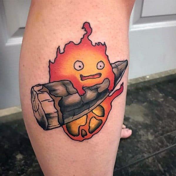 Calcifer tattoo on the left bicep