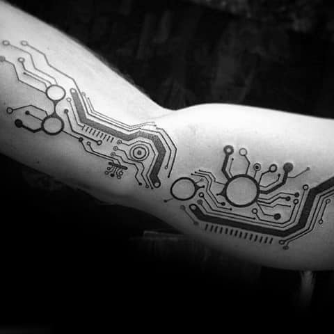 Gentleman With Circuit Board Inner Arm Computer Tattoo