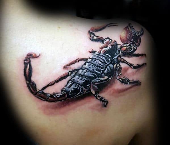 Gentleman With Cool Back Of Shoulder Blade Scorpion 3d Tattoo
