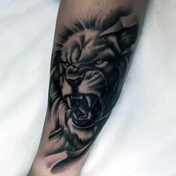 Gentleman With Cool Lion Forearm Tattoo