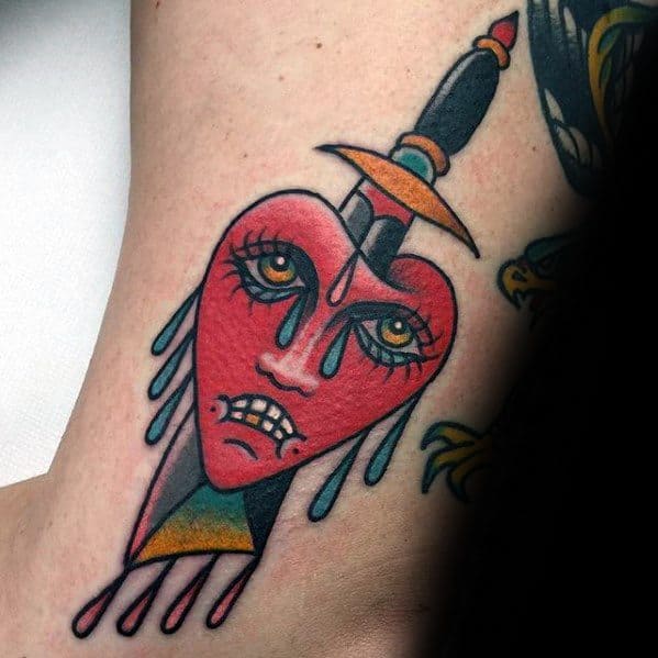 Gentleman With Dagger Crying Heart Arm Tattoo