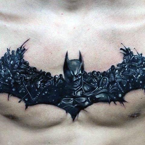 Gentleman With Detailed Batman Symbol Chest Tattoo