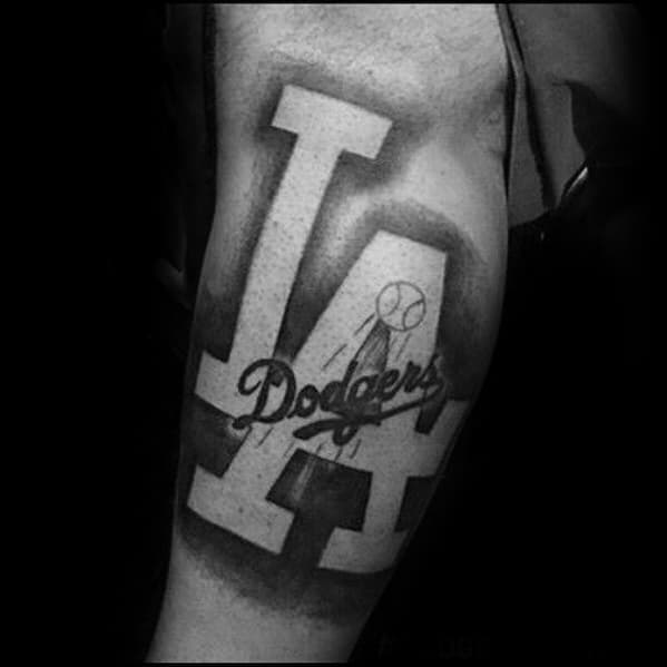 Gentleman With Dodgers Tattoo Negative Space Design On Arm