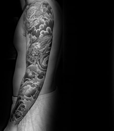 Gentleman With Dragons Cloud Japanese Traditional Full Sleeve Tattoo Design