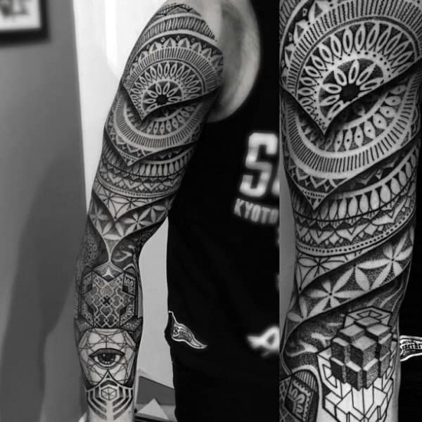 Gentleman With Flower Of Life Geometrical Sleeve 3d Tattoo