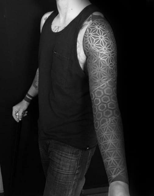 Gentleman With Geometric Pattern Blackout Sleeve Tattoo