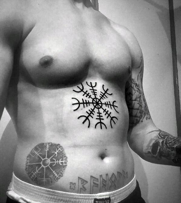 Gentleman With Helm Of Awe Tattoo On Stomach