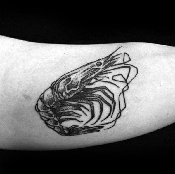 Gentleman With Inner Arm Bicep Dotwork Shrimp Tattoo