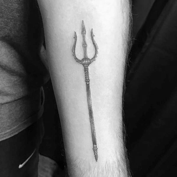 Gentleman With Inner Forearm Small Detailed Trident Tattoo