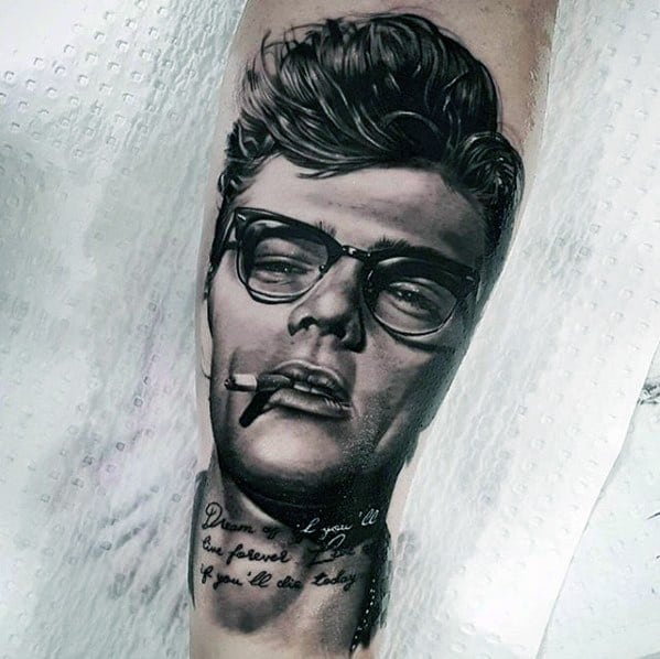 Gentleman With James Dean Tattoo On Arm