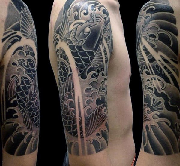 Gentleman With Japanese Wave Tattoo Sleeve On Arm