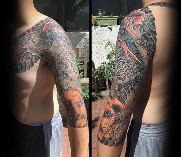 Gentleman With Koi Dragon Half Sleeve Tattoo