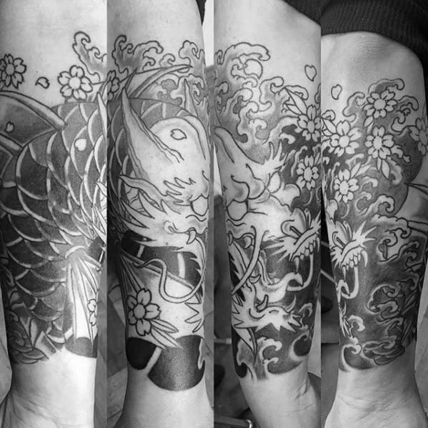 Gentleman With Koi Dragon Japanese Forearm Sleeve Tattoo