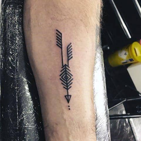 Gentleman With Lines Arrow Simple Inner Forearm Tattoo