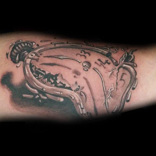 Gentleman With Melting Clock Forearm Tattoo